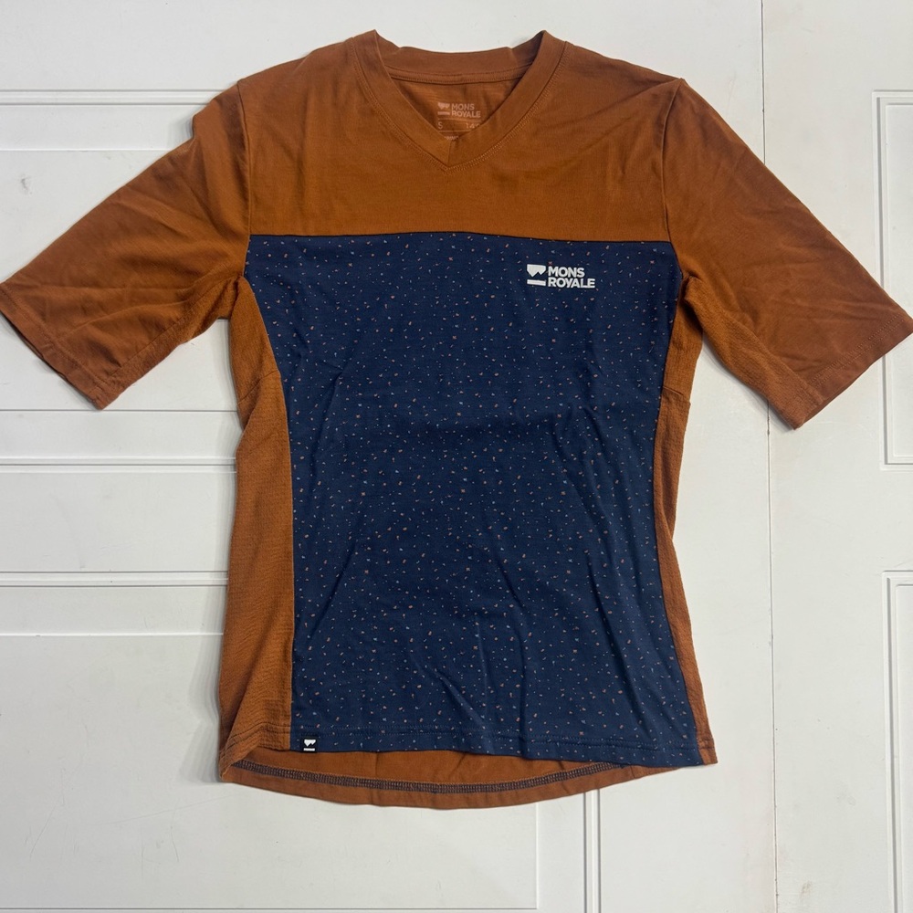 Mons Royale Women's Short Sleeve Tee - Brown and Blue